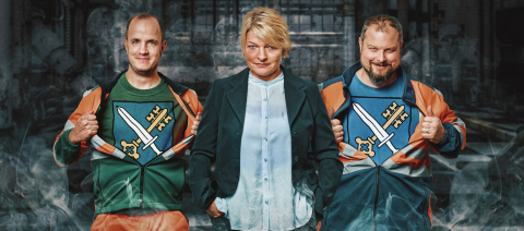 3 Personen im Wappen-Shirt