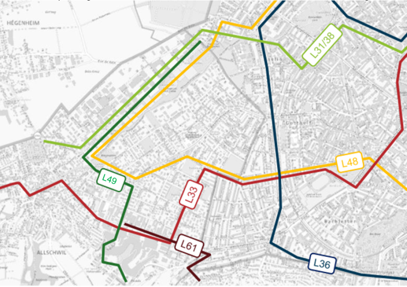 Linienführungen Buslinien Allschwil