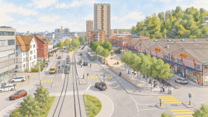 Neue Binningerstrasse mit Tramverlängerung (Visualisierung Stauffenegger + Partner)