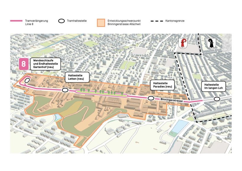 Schemaplan Verlängerung Tram 8 Binningerstrasse