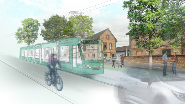 Neue Binningerstrasse mit Tramverlängerung (Visualisierung Stauffenegger + Partner)